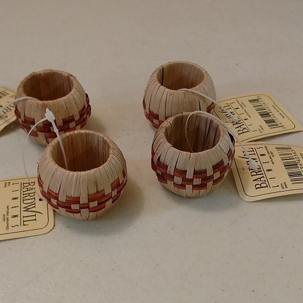Vintage boho natural napkin holder rings table decor - set of 4